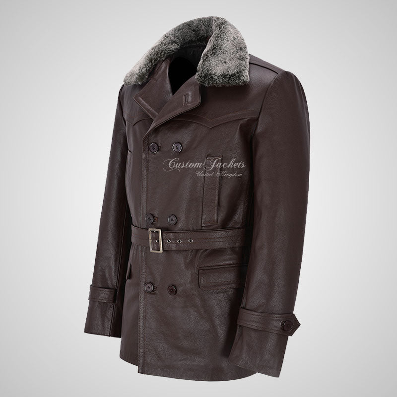 Grey Peacoat With Fur Collar Mens KRIEGSMARINE Mens Leather