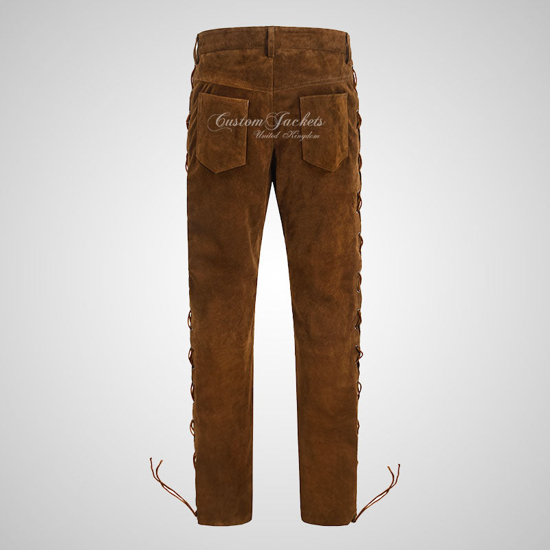 TROOPER Mens Suede Leather Laced Pants