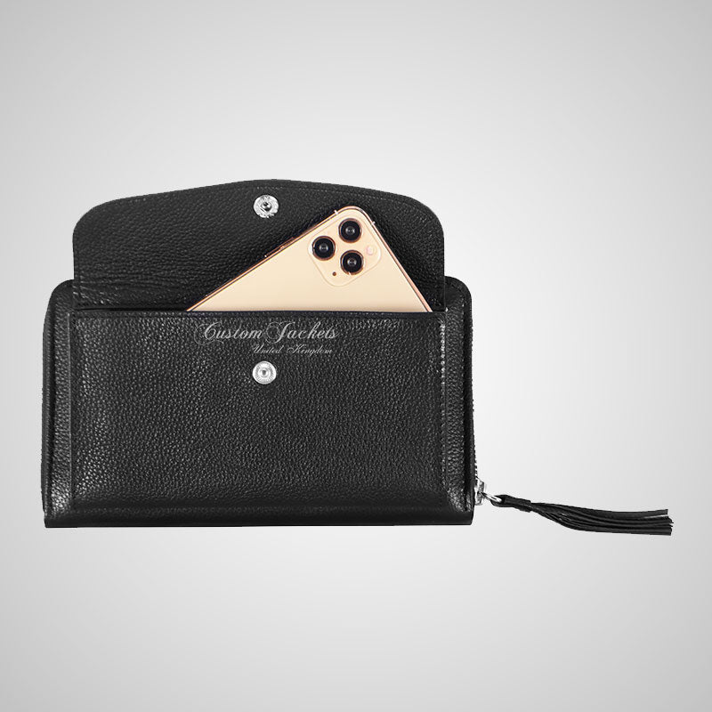 Women’s Leather Shoulder Bag Black Small Clutch