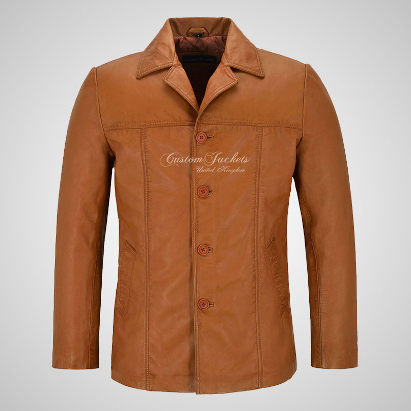 ASHTON Men's Reefer Style Leather Blazer Jacket Soft Lamb Leather