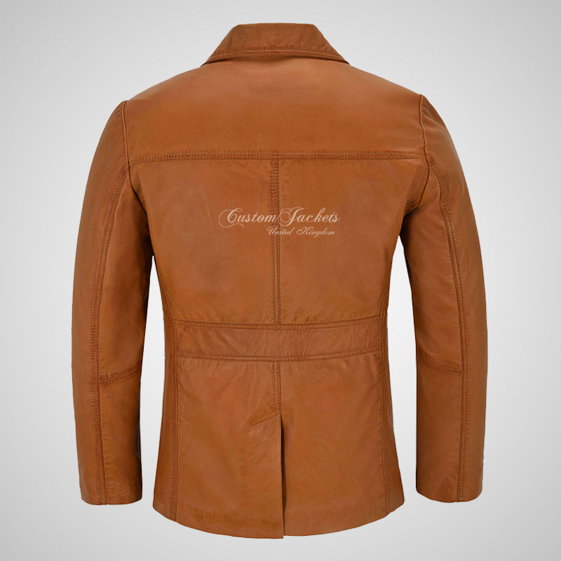 ASHTON Men's Reefer Style Leather Blazer Jacket Soft Lamb Leather
