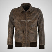 DWICKSHIRE Men's Wrinkled Vintage Leather Bomber Jacket