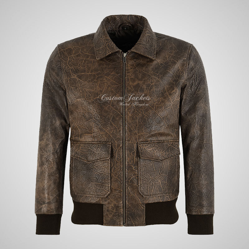 DWICKSHIRE Men's Wrinkled Vintage Leather Bomber Jacket