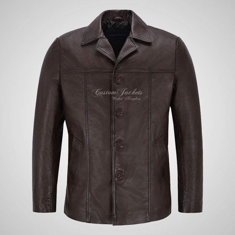 ASHTON Men's Reefer Style Leather Blazer Jacket Soft Lamb Leather