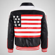 USA FLAG Leather Bomber Jacket for Men