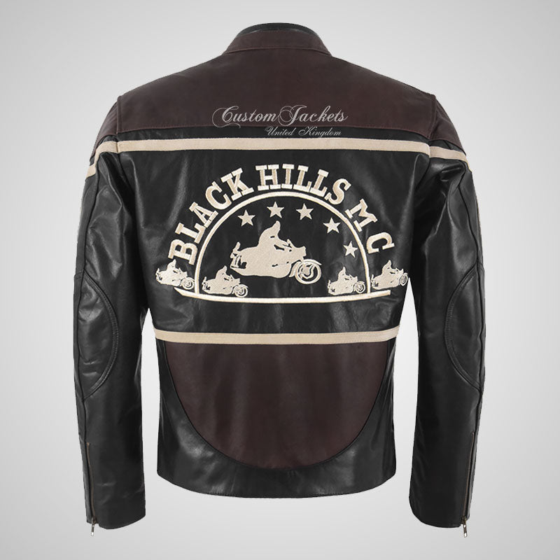 BLACK HILLS Biker Leather Jacket For Mens Thick Cow Leather Moto Jacket