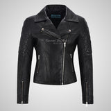 BRINLEY Ladies Leather Side Zip Biker Jacket