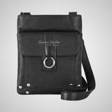 Ladies Leather Cross Body Bag Black Long Strap Slim Travel Bag