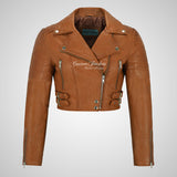VOGUE Womens Leather Cropped Jacket Short Biker Leather Jacket