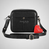 Ladies Leather Crossbody Bag Black Toiletry Shoulder Bag