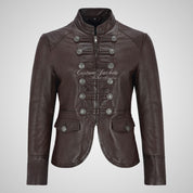 MILITARY Style Ladies Short Studded Leather Jacket Lambskin Leather