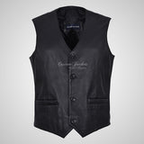 YORK Black Leather Waistcoat For Mens Soft Leather Vest