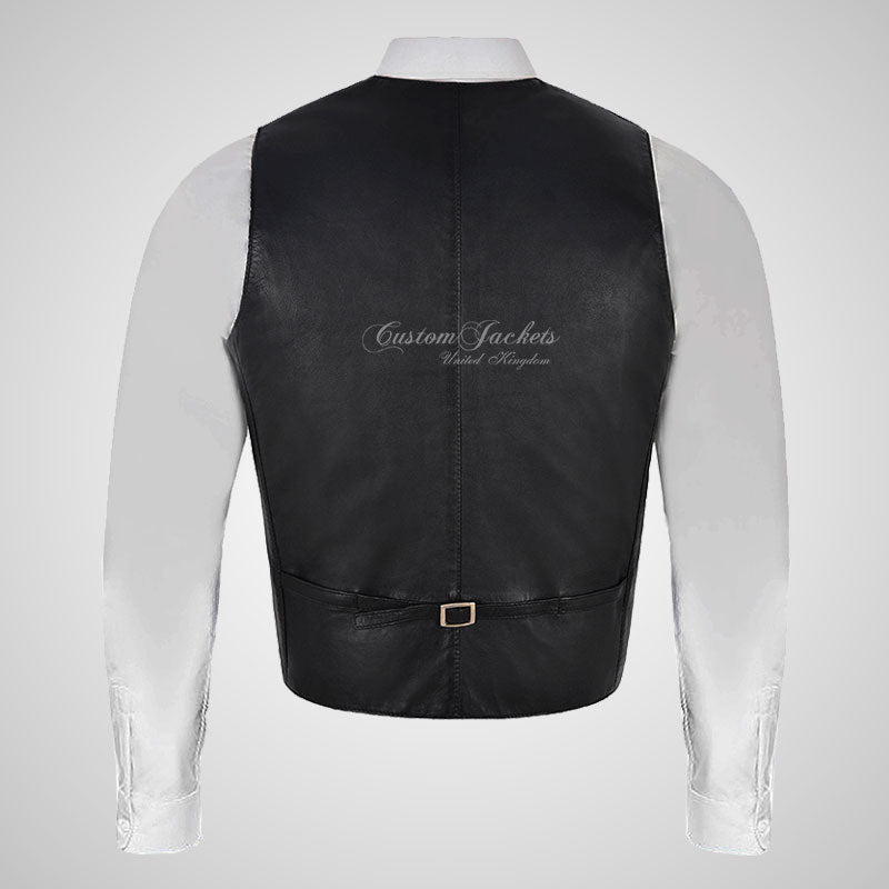 AUTOGRAPH Black Leather Waistcoat for Mens Soft Leather Vest
