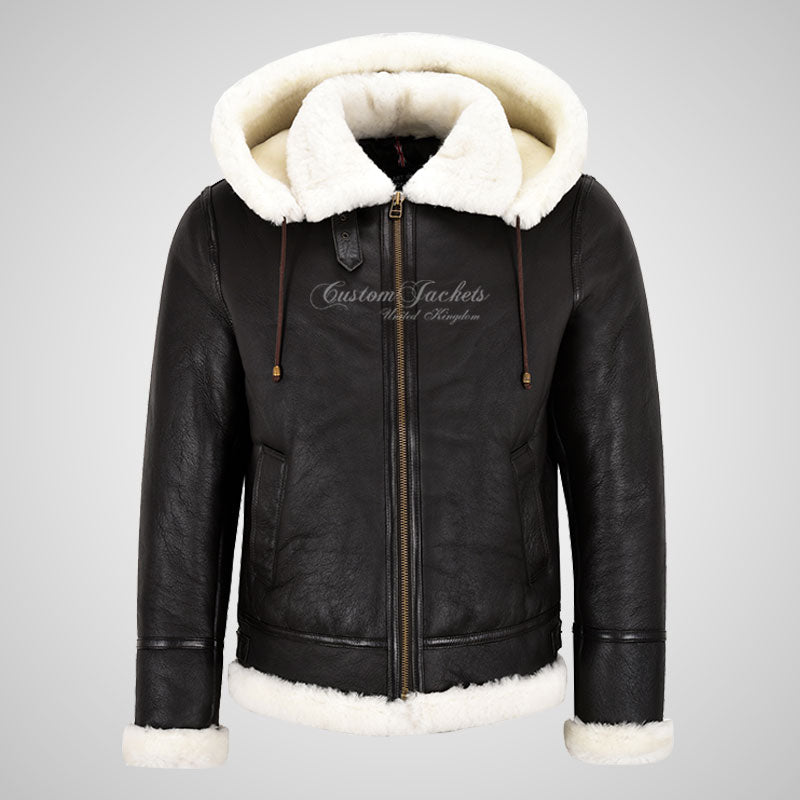 FLIGHT Men's Shearling Jacket with Detachable Hood B3 Sheepskin