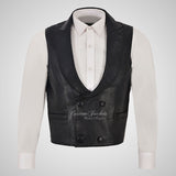 REGENCY Mens Leather Waistcoat Fabric Back Black