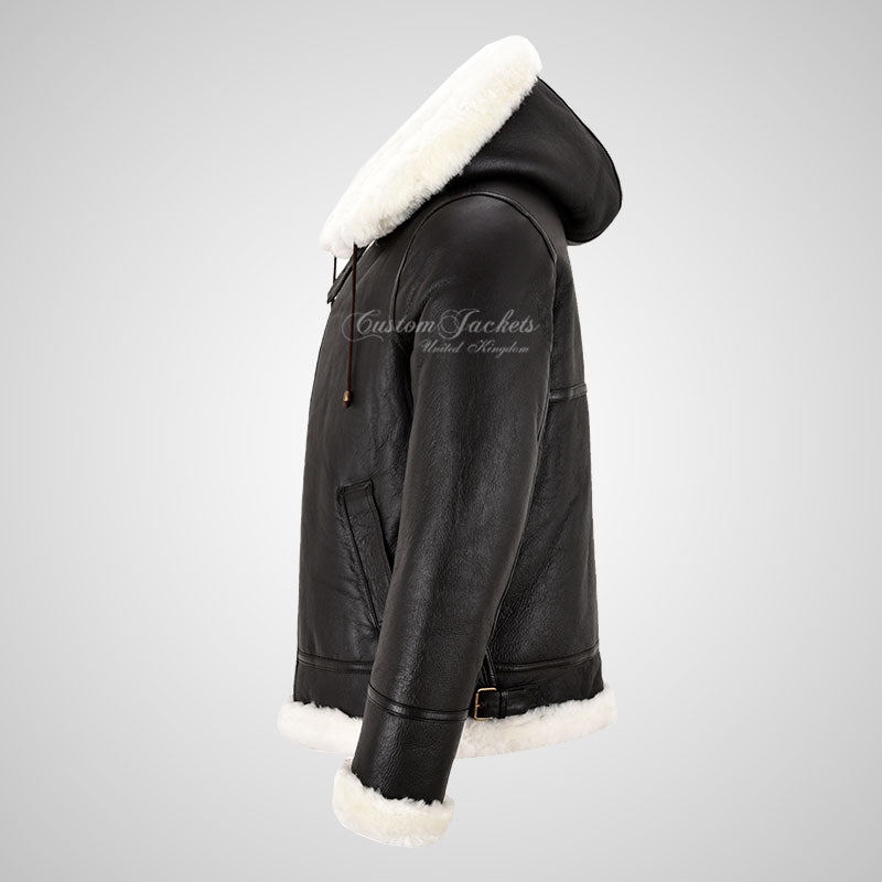 FLIGHT Men's Shearling Jacket with Detachable Hood B3 Sheepskin