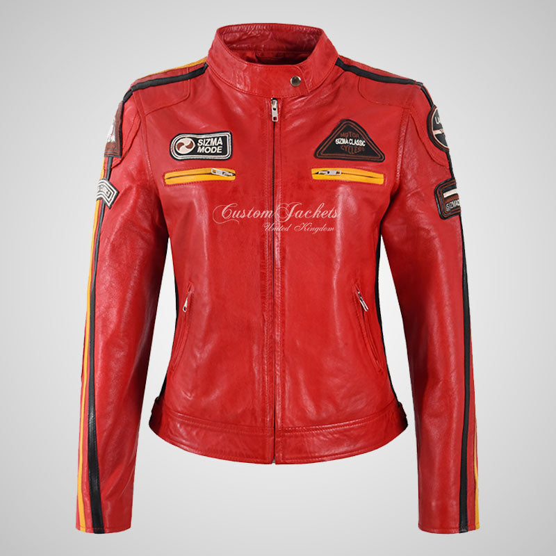 LDS SIZMA Leather Biker Jacket for Women