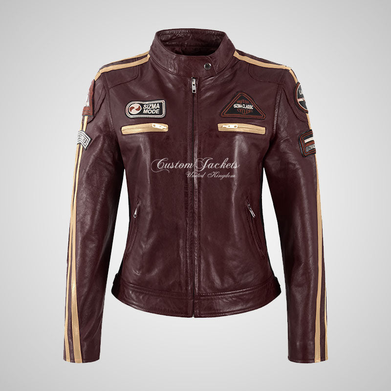 LDS SIZMA Leather Biker Jacket for Women