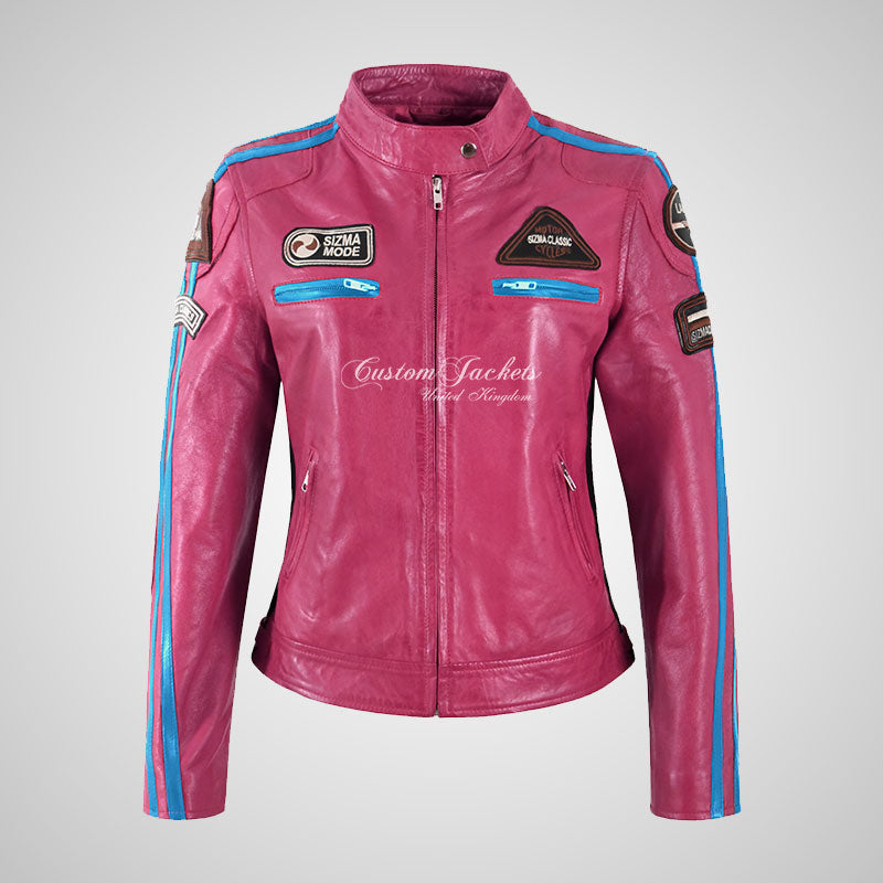 LDS SIZMA Leather Biker Jacket for Women