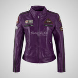 LDS SIZMA Leather Biker Jacket for Women