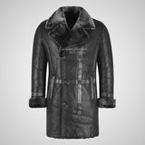 CASPER Men's Double Breasted Shearling Coat Natural Sheepskin Jacket