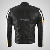 DE LUCA Leather Biker Jacket For Mens Yellow/Black Moto Jacket