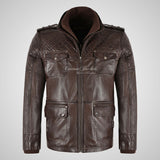 CLIFTON Men's Casual Fashion Biker Style Double Collared Leather Jacket