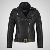 BRIELLE Womens Soft Leather Cross Zip Biker Jacket