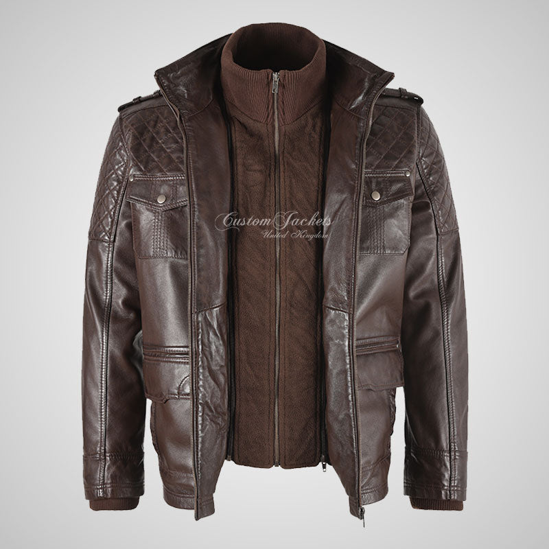 CLIFTON Men's Casual Fashion Biker Style Double Collared Leather Jacket