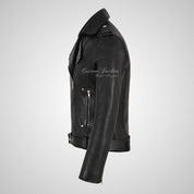 BRIELLE Womens Soft Leather Cross Zip Biker Jacket