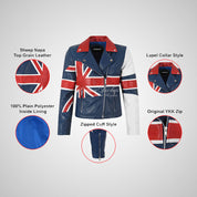 UNION JACK Women's Leather Biker Jacket in Blue