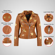 BRANDO Women Stars Leather Biker Jacket