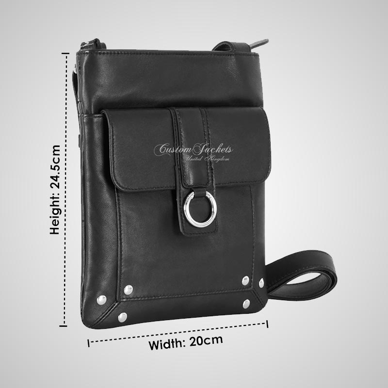 Ladies Leather Cross Body Bag Black Long Strap Slim Travel Bag