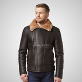 WINGMAN Men's Sheepskin Jacket Pilot Shearling Jacket Brown