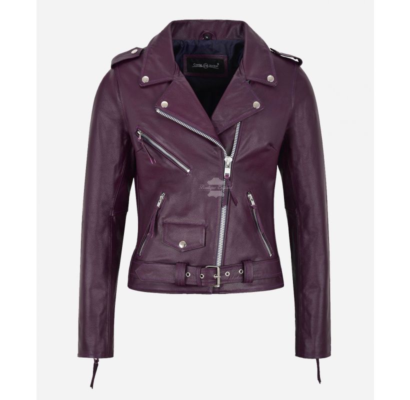 BRANDO LADIES BIKER JACKET THICK COWHIDE BIKER STYLE SLIM FIT JACKET